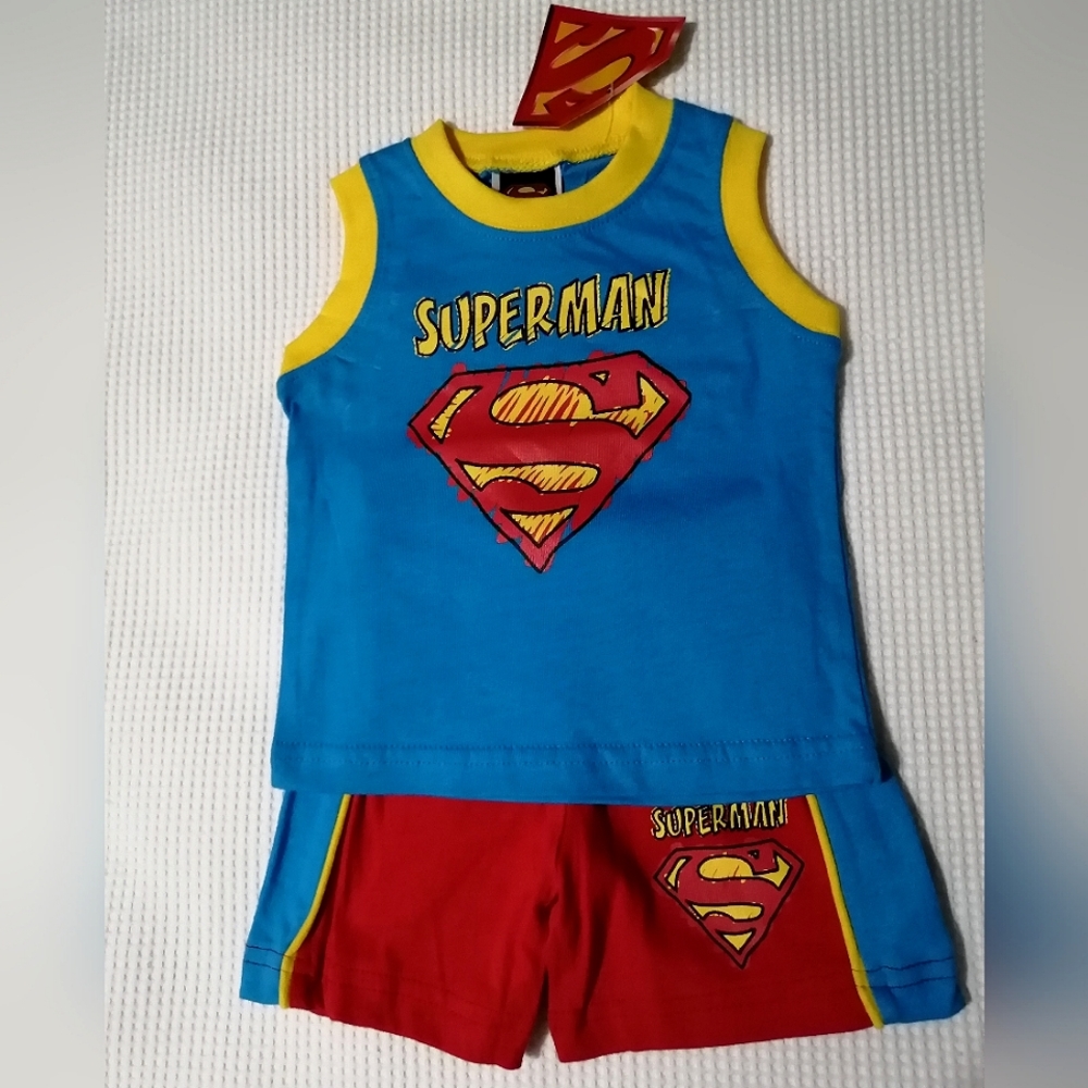 🔥SALE🔥Superman DC Comics Baby Boy's 2Pc Tank Top & Shorts Set NWT Sz 0-3M,3-6M